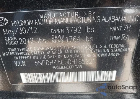 2013 Hyundai Elantra Limited из США, поврежденный, VIN 5NPDH4AE0DH185221